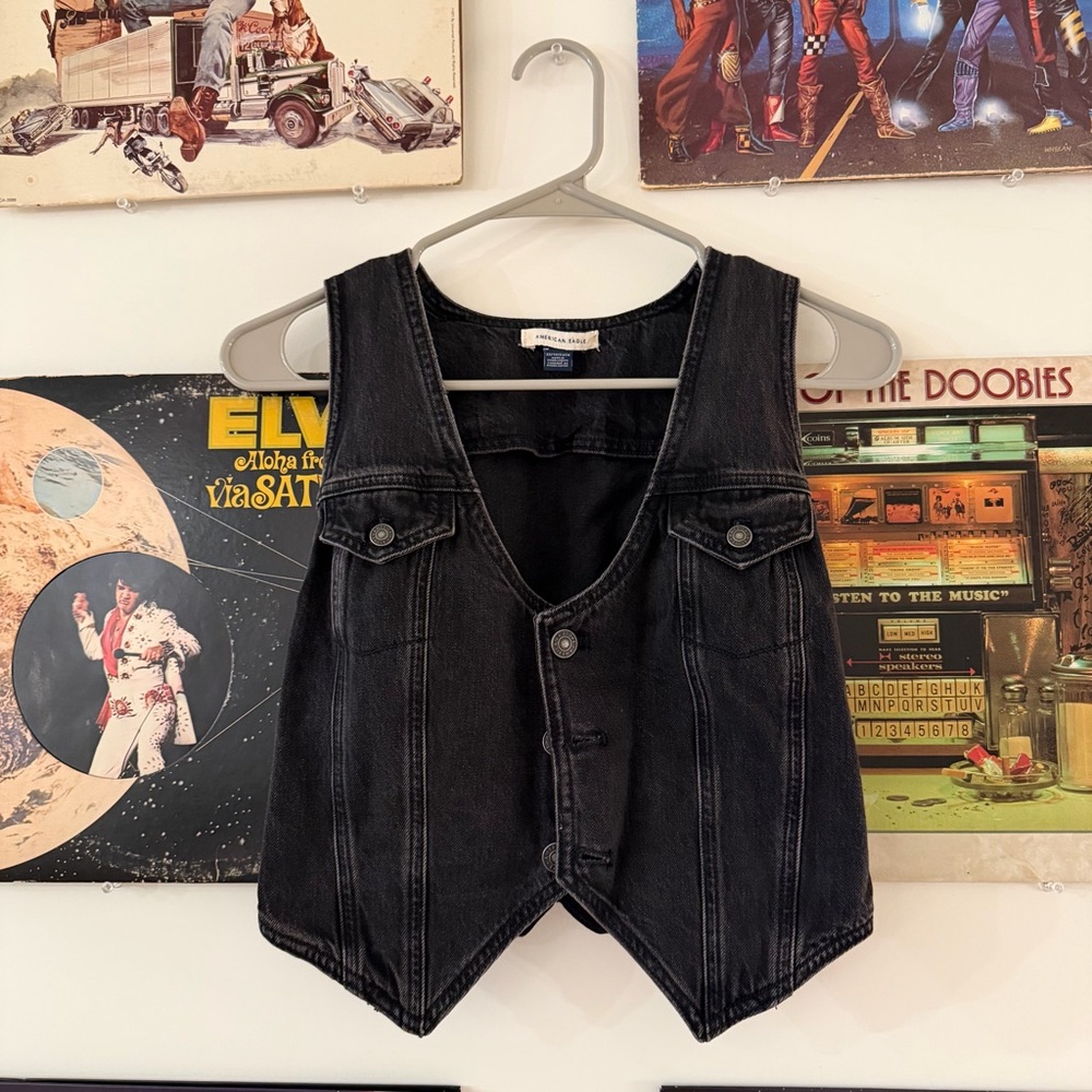 American Eagle Outfitters Charcoal Denim Vest